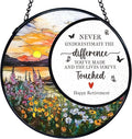 TNUW Retirement Gifts Flower Stained Glass Window Hanging, Difference Maker Gift Sun Catchers Indoor Window Glass Round Wall Art Decor, Retired Gifts for Woman Wall Hanging Decorations, 7.9＂x7.9＂