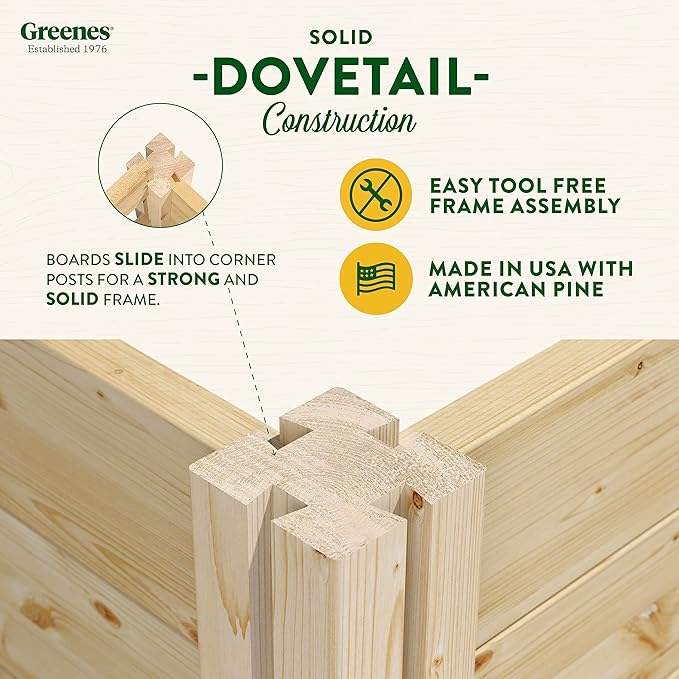 Greenes Fence Original Pine Raised Garden Bed, X Shape, 6' x 6' x 10.5" - Made in USA with American Pine