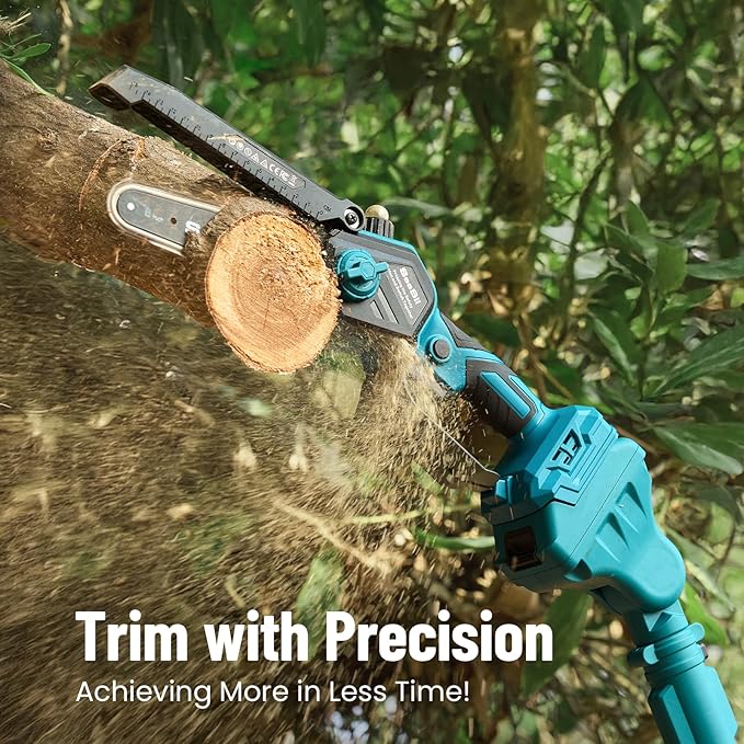 SEESII 2-in-1 Pole Saws for Tree Trimming: Electric Mini Chainsaw 6 Inch Cordless, 2 x 4000mAh Batteries Tree Pruner, Brushless Chain Saw with Extension Pole for Limb Branch Cutter,16Ft Reach