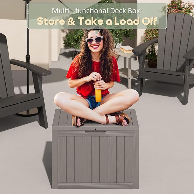 Outdoor Storage Box, Resin Deck Boxes Indoor and outdoor, Waterproof Storage Box Lockable Lid (Grey, 50 Gallon)