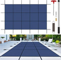Inground Pool Cover Safety Fits Rectangle Swimming Pool, Mesh Solid Pool Cover for Inground Pools,Winter Pool Safety Cover Includes Safety Net and Installation Tools Blue (Blue, Fits 14x28ft Pools)