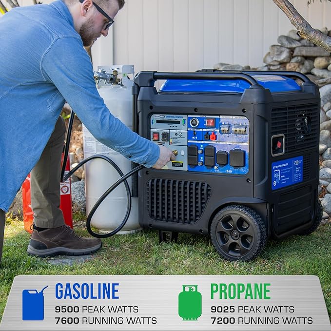 DuroMax XP9500iH 9,500-Watt Dual Fuel Portable Digital Inverter Generator - Gas & Propane, Remote Electric Start, RV & Emergency Ready