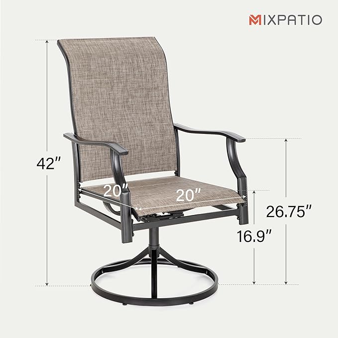 9 Pieces Patio Dining Set, Outdoor Table and Chairs, 8 x Textilene Swivel Dining Chairs and 60" Square Outdoor Dining Table, for Cozy Garden Settings, Grayish Brown