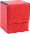 Magic Card Deck Box for MTG Single Deck Card Box fits 100+ TCG Sleeved Cards Soft Leather Card Box Top loading Card Boxes Magic Gift for MTG TCG CCG (Vertical,Red)