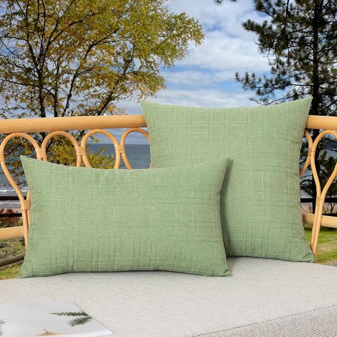 Kevin Textile Pack of 2 Outdoor Waterproof Pillow Covers Spring Decorative Farmhouse Throw Pillow Covers Couch Pillow Covers Spring for Patio Tent Bed Sofa Living Room 18x18 Inch Sage Green