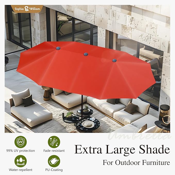 Sophia & William Patio Dining Set for 6, 13ft Patio Umbrella Red, Removable Seat Cushions, Black 59" Patio Dining Table
