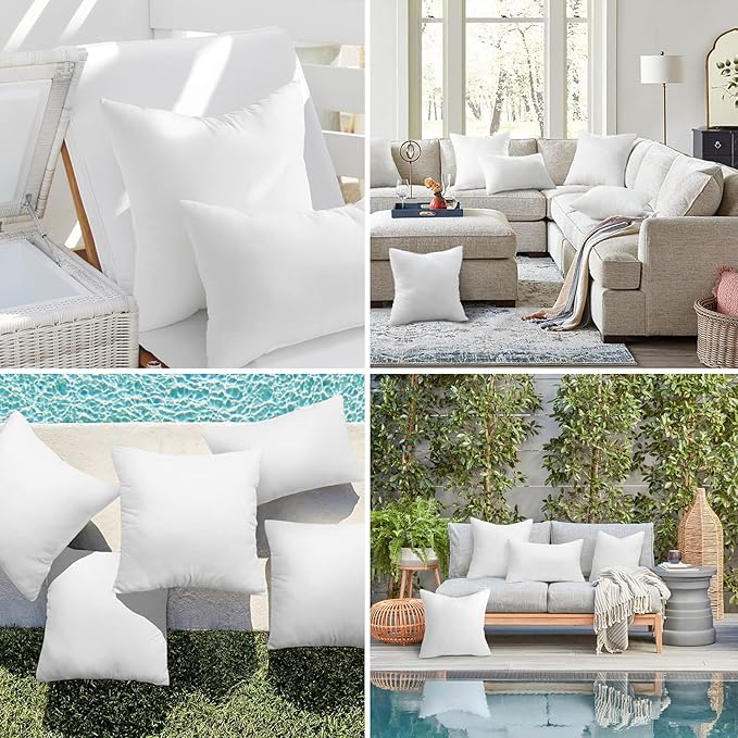 Ashler 16 x 16 Outdoor Pillow Inserts Set of 4 Water Resistant Throw Pillow Inserts Hypoallergenic Pillow Insert for Patio, Bench, Garden, Indoor Outdoor Decorative