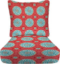 RSH DECOR Deep Seating Cushion with Pillow Back | 24” x 23” Seat | Water and Fade-Resistant Spun Fabric | Outdoor Chair Cushion Set for Patio Furniture | Watermelon Sundial