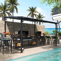 MEISSALIVVE 10' x 12' Wall Mounted Gazebo, Outdoor BBQ Grill Gazebo with Side Shelf, Lean to Metal Awnings with Sloped Roof, Heavy Duty Pergola for Backyard, Deck, Black