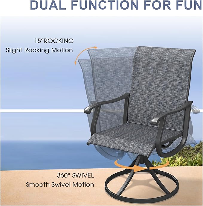 VICLLAX 5 Pieces Patio Dining Set, Outdoor Furniture Set of 4 Patio Swivel Dining Chairs and Square Patio Table with Umbrella Hole, Dark Charcoal Chairs & Black Tabletop