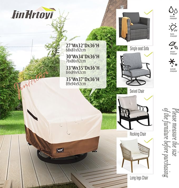 Outdoor Chair Covers 2 Pack, (27W x32D x37H inches)100% Waterproof Heavy Duty Patio Furniture Covers ,Outdoor Furniture Covers Waterproof for Patio Chair Covers,Beige&brown