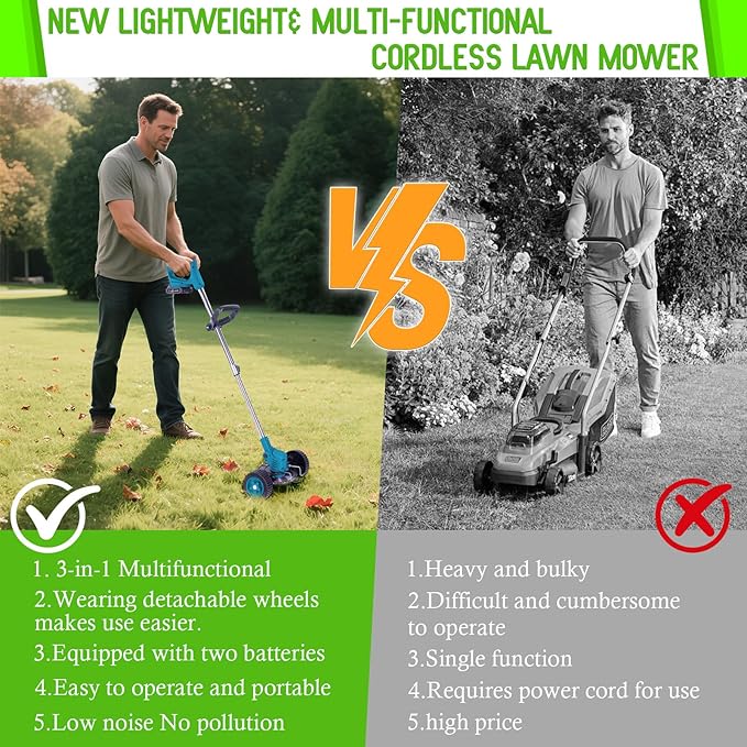 Weed Wacker Cordless Adjustable Weed Eaters 3 in 1 Electric String Trimmer Lawn with Two Battery with Charger Comes with Multiple Blades for Yard,Green,Garden(Blue)