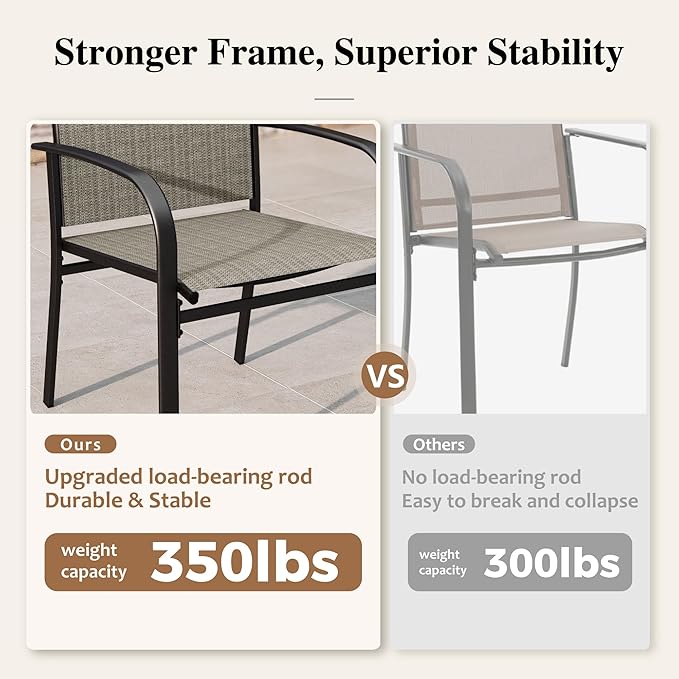HERA'S HOUSE Patio Dining Chairs Set of 4, 36" Textilene Fabric Outdoor Chairs with Wrought Iron Metal Frame Support 350lbs for Garden Lawn Backyard Deck, Brown