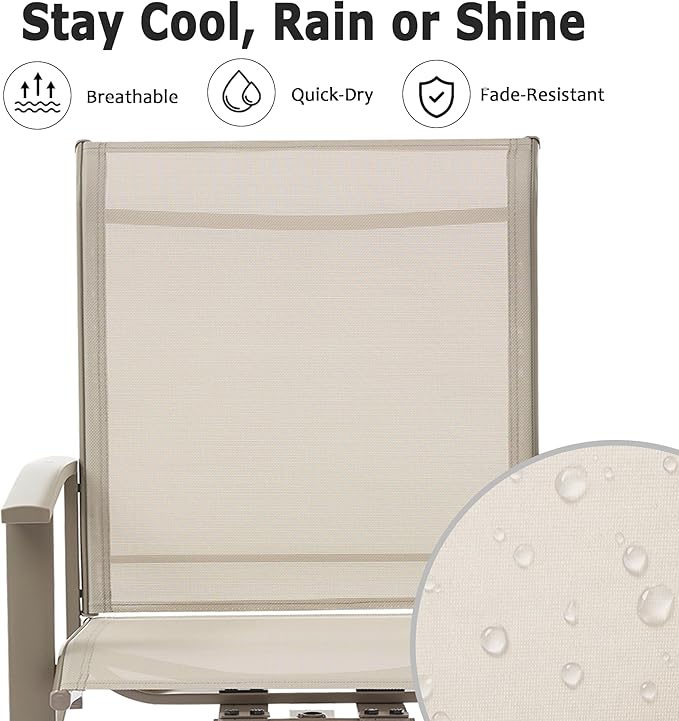 Patio Swivel Chairs Set of 8, Outdoor Swivel Chairs with Armrest, High Back Patio Chair with Metal Frame, All-Weather Outdoor Dining Chair for Deck, Porch and Lawn, Ivory Beige