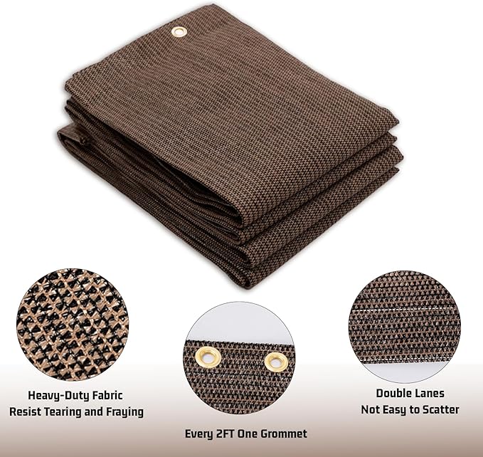 SUNNY GUARD Shade Cloth Custom Size 10x15 FT Sun Shade Screen Fabric Shade Cover Tarp with Grommets for Pergola Backyard Garden, Brown(We Customized)