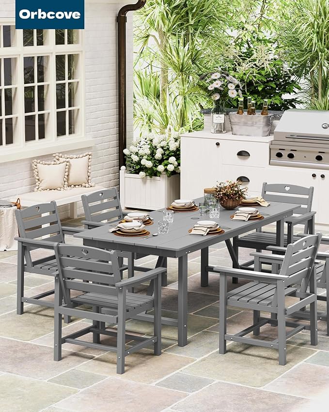 HDPE 2-Piece Outdoor Dining Chairs, Weather-Resistant Heart-Cutout Design Patio Dining Chairs, Outdoor Furniture for Lawn, Patio, Porch, Deck, Poolside, Yard (Grey)