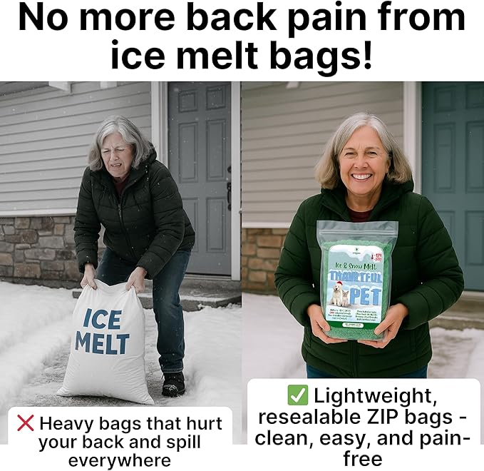 Thawtful Pet Safe Ice Melt – Pet Friendly Ice Melt, Snow Melt – Green Granules with CMA, Melts to −12°F (−24°C) - Driveway Salt & Sidewalk Salt for Ice (2 qt. - 4.2 lb.)