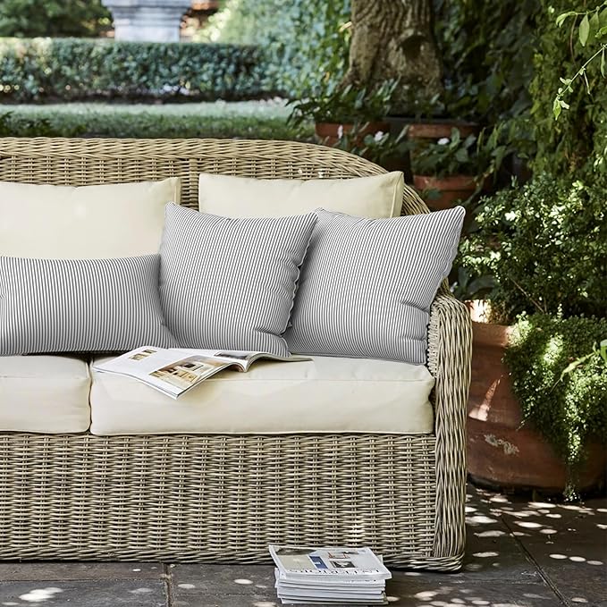 LVTXIII Outdoor Throw Pillows 20x20 Patio Waterproof Square Pillows with Piping Fade Resistant Accent Pillow for Spring Summer Garden Decoration, Set of 2, Strip Grey