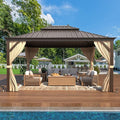 YOLENY 10'x12' Hardtop Gazebo with Double Galvanized Steel Roof, Pergolas Aluminum Frame, Curtains and Netting Included, Metal Outdoor Gazebos for Patios, Garden, Lawns, Parties
