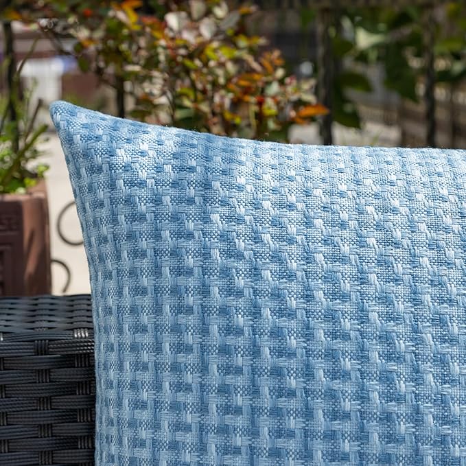 Kevin Textile Outdoor Waterproof Throw Pillow Covers Pack of 2 Farmhouse Decorative Cushion Covers for Garden Patio Tent Balcony Bench Couch Sofa 12x20 Inch, Light Blue