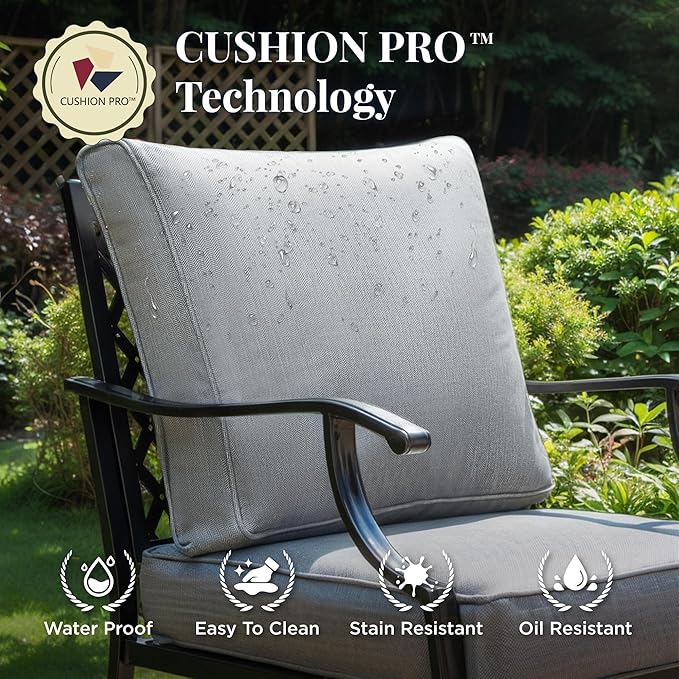 Patio Furniture Set 4 pcs, Outdoor Patio Furniture, 3-Seat Sofa, 2 Swivel Chairs, Coffee Table and 5.75" Extra Thick Cushion, Patio Conversation Set for Backyard Deck,Grey