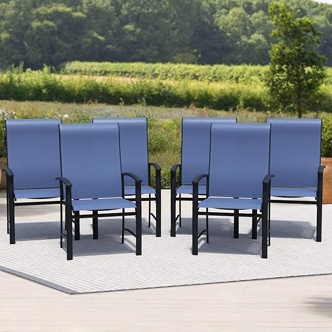 Outdoor Dining Chairs Set of 6, Stackable Patio Chairs with Metal Frame & Textilene Fabric, Perfect for Patio Garden Deck, Blue