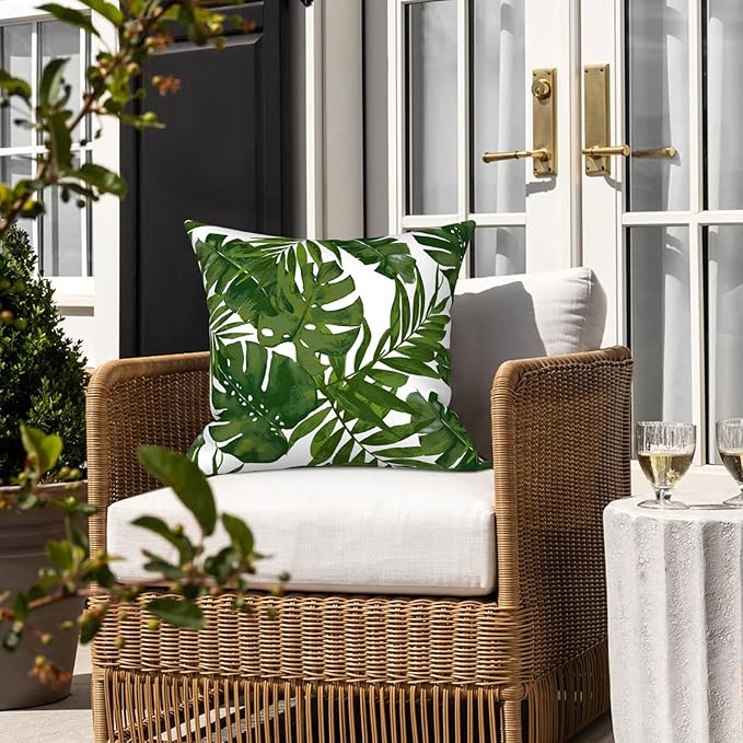 LVTXIII Outdoor Throw Pillow Covers 16 x 16 Inch, Covers ONLY Modern Cute Pattern Decorative Square Toss Pillow Case Pack of 2 for Home Patio Garden Sofa Bed Furniture, Palm Green
