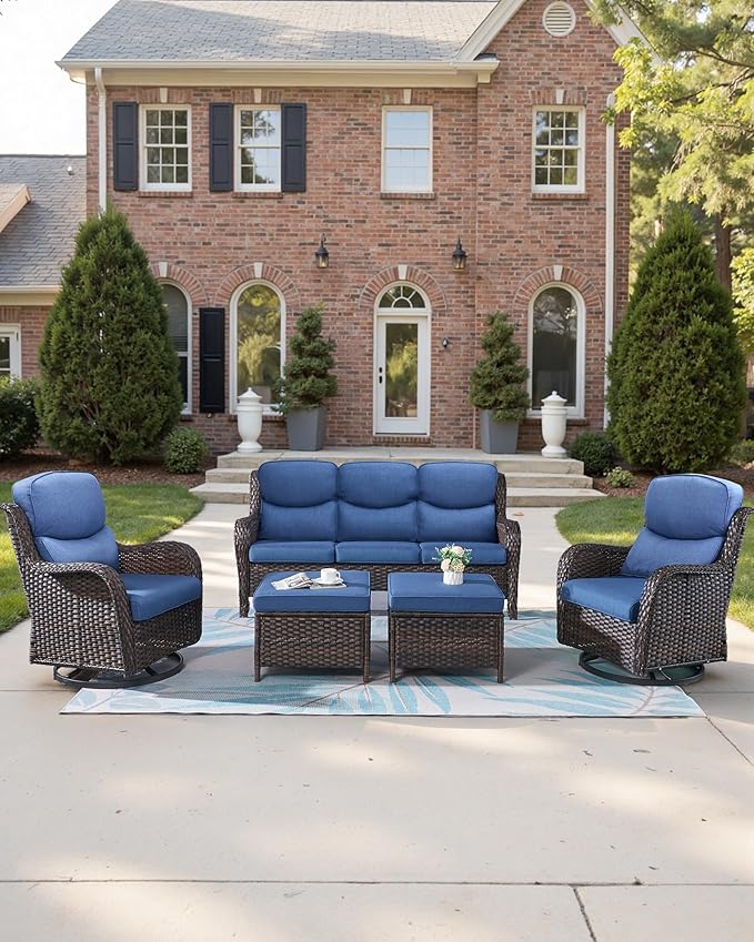 Pop 22x25/22x24 Outdoor Seat Cushions Set of 2 - Comfortable High Back Water-Resistant Patio Wicker Chairs Cushion for Dining Rocker Glider Loveseat Couch Sectional Sofa - Navy Blue/Smile