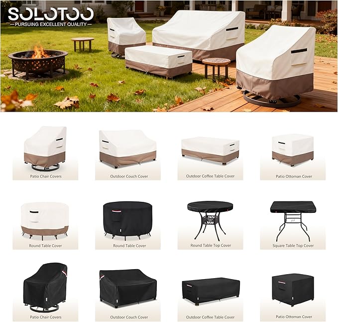 Outdoor Couch Cover Waterproof Patio Furniture Covers, 58 Inches Outdoor Sofa Cover, Furniture Covers for Patio Seating (Beige)