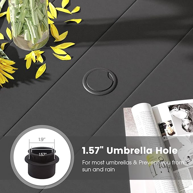 DIFY 40.2" Square Patio Dining Table for 4, Outdoor Metal Dining Table with 1.57" Umbrella Hole for Backyard Lawn Garden, Black