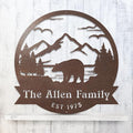 RealSteel Personalized Bear Metal Sign - Custom Outdoor Wall Art with Mountain Scene - Circular Design for Porch, Patio, Lawn & Garden Décor - Rust, 24"