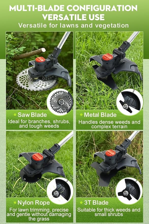 Cordless Weed Wacker, 12-Inch Electric Weed Wacker, Brushless Grass Trimmer with Wheels, 2×4.0Ah Batteries, Lightweight Electric Weed Eater with Telescoping Shaft for Lawn, Yard, Garden, Red