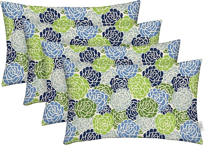 RSH DECOR: Lumbar Throw Pillows Set of 4 | 20” x 12" | All-Weather Spun Fabric | Water and Fade-Resistant | Outdoor Support Pillows for Patio Furniture | Livi Courtyard Floral