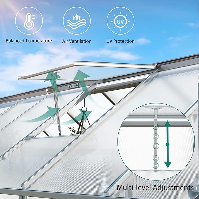 YITAHOME 6x16FT Polycarbonate Greenhouse Large Heavy Duty Green Houses Outdoor Aluminum Greenhouses with Sliding Doors Vent Window Walk-in Greenhouse for Garden Backyard, Silver