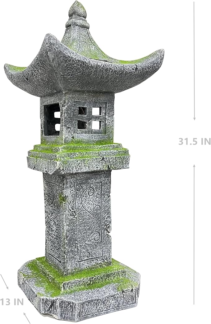 31.5’’High Japanese Pagoda Statue Moss-Covered Retro Miniature Tower Lantern Garden Decoration Figurines Outdoor Asian Decoration Zen Courtyard Landscape…