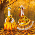 Abbylike 2 Set Fall Sunflower Porch Goose Outfit Sunflower Lawn Goose Costume 23'' Cement for Autumn Thanksgiving Yard Decor