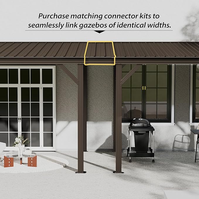 Gazebo Connector Kit - for 8ft Width Wall Mounted Gazebos, Durable Steel Expansion Linker, Rustproof & Easy Assembly for 8'x8' and 8'x10' Lean to Gazebos - Brown