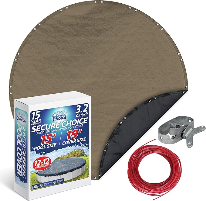 Winter Swimming Pool Cover for 15 ft Aboveground Round Pool Size, Secure Choice Series, Solid Material, Color - Sandstone Tan, Pool Cover Choice 5715-4CHOICE