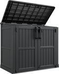 Horizontal Resin Storage Shed 36 Cu Ft with Lockable Doors, Portable Outdoor Storage Cabinet -Waterproof Outdoor Storage Box for Backyards, Easy to Assemble Black