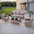 4 Piece Patio Furniture Set-Outdoor Rattan Wicker Sofa with Patio Chairs Outdoor Furniture for Porch Garden Backyard Poolside-Brown/Grey
