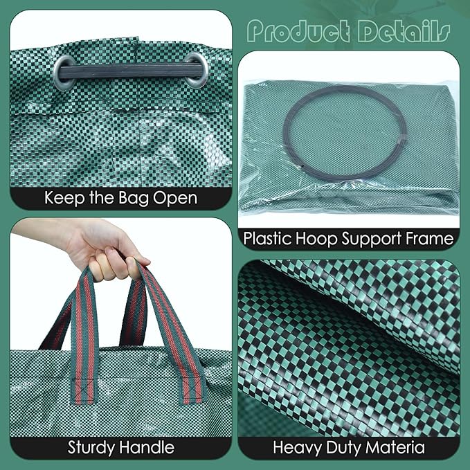 2-Pack 72 Gallons Leaf Bags, Reusable Yard Waste Bags, Heavy Duty Upright Lawn Bags with 4 Handles for Garden Leaves and Waste Collection, Lightweight Portable Yard Trash Bag