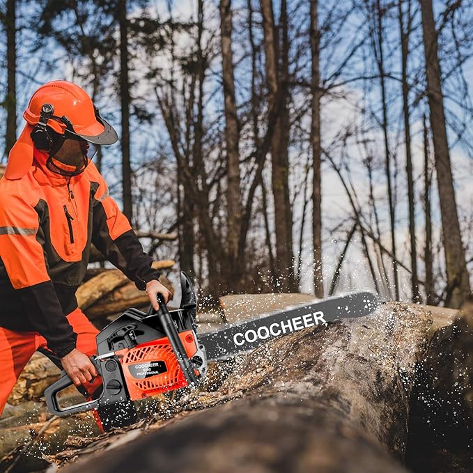 COOCHEER 62cc Gas Chainsaw 2-Cycle Cordless Chainsaw 20 Inch Handheld Chain Saw with 2 Chains & Carrying Bag for Cutting Wood Tree Trimming Farm Garden