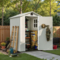Patiowell 4 x 4 FT Plastic Outdoor Storage Shed with Floor, Garden Tool Shed with Two Windows and Single Lockable Door for Garden, Backyard, Lawn, Easy to Install, Light Grey(Fit-it Shed)