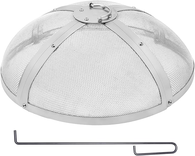 Fire Pit Spark Screen Round 20", Reinforced Heavy Duty Steel Metal Cover, Outdoor Firepit Lid, Easy-Opening Top Screen Covers Round with Ring Handle for Outdoor Patio Fire Pits Backyard