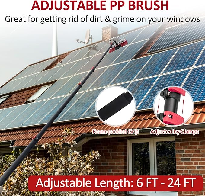 24ft Water Fed Pole Kit,Window Cleaning Poles,Water Fed Cleaning Brush,Aluminum Outdoor Window Cleaner,Extendable Telescopic Pole Water Fed Brush Spray Washer for Window Glass/Solar Panel