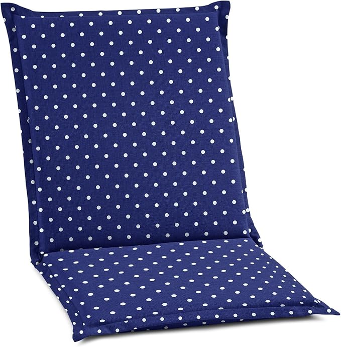BrylaneHome Hinged Back & Seat Cushion - 21.5" H Seat Back - Patio & Outdoor - Water, Stain & Fade Resistant - Evening Blue Dot