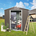 8x4 ft Outdoor Metal Storage Shed with Floor Foundation and Window, Lockable Galvanized Steel Tool Shed with Sliding Door and Air Vent, Waterproof Garden Storage House for Backyard, Patio