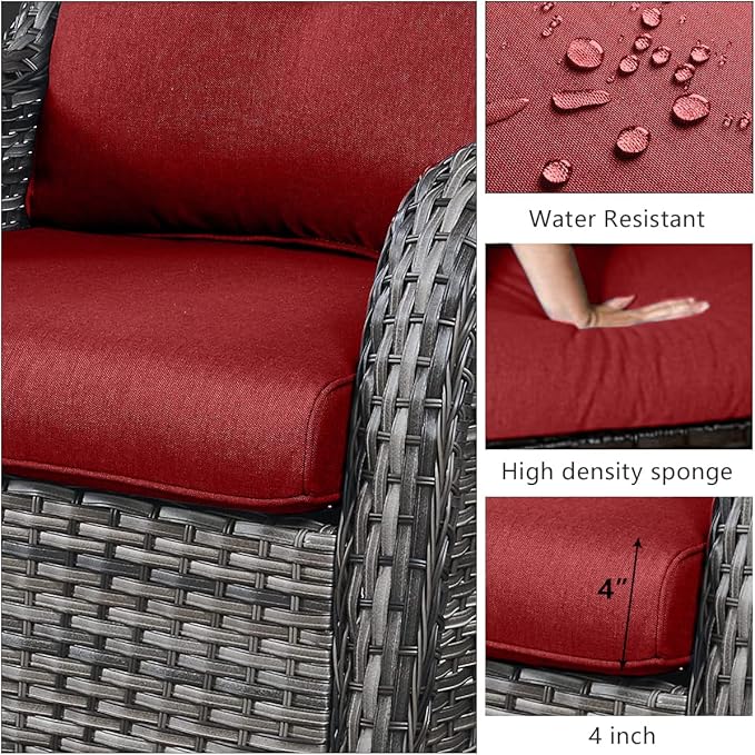 HUMMUH Outdoor Patio Furniture with Fire Pit Table Outdoor Conversation Set PE Wicker Patio Couch Swivel Glider Chairs for Balcony Garden,Lawn,Deck