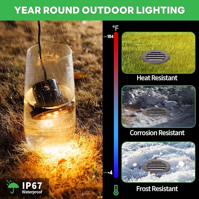 Low Voltage Well Lights LED, 12V in-Grade Landscape Lights, Outdoor IP67 Waterproof, 6" Wired Grated Top Aluminum ORB for Path Yard 6W 350LM 10 Pack