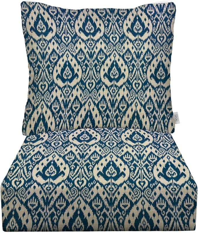 RSH DECOR Deep Seating Cushion with Pillow Back | 24” x 26” Seat | Water and Fade-Resistant Spun Fabric | Outdoor Chair Cushion Set for Patio Furniture | Ashmore Marine
